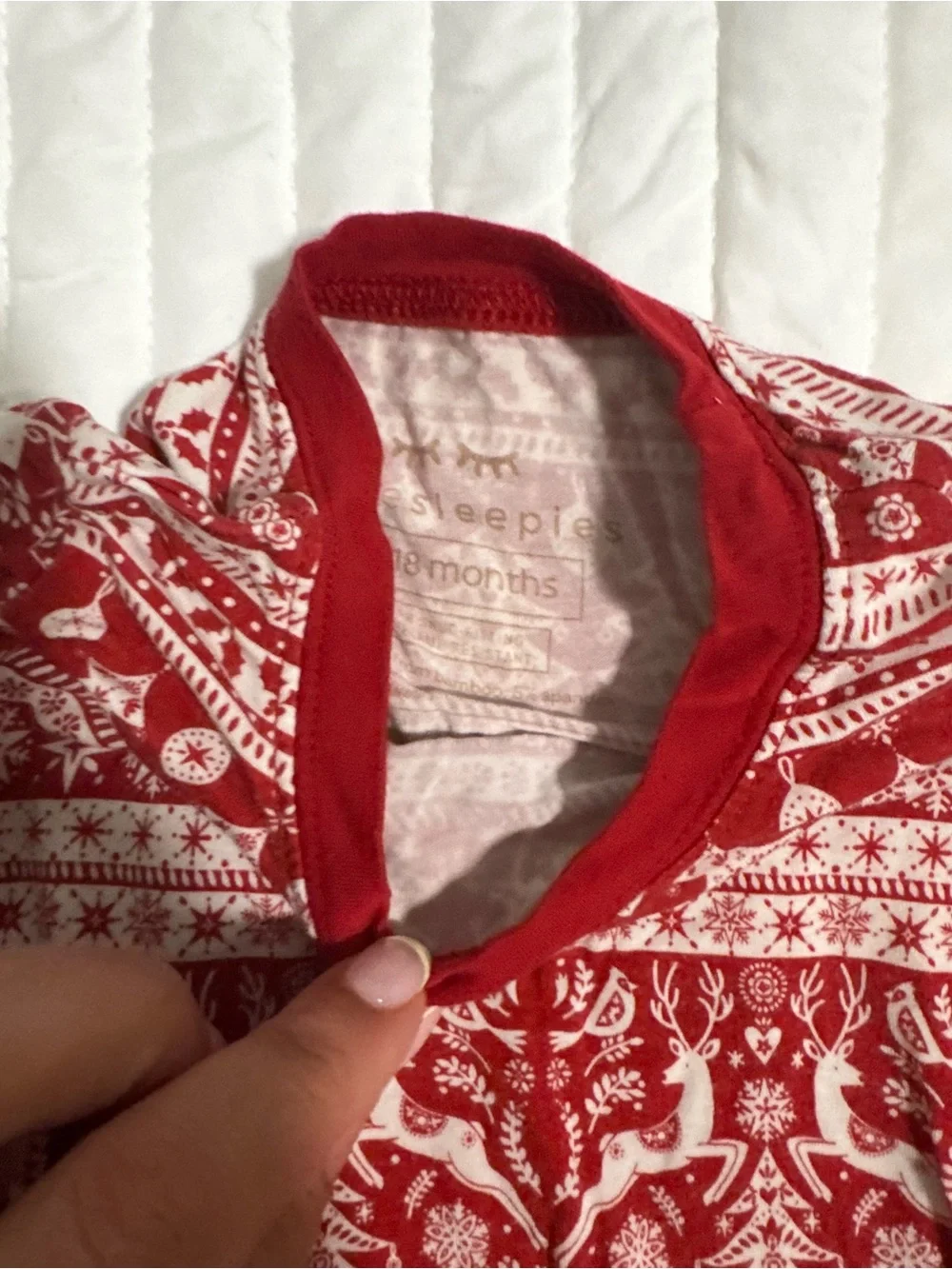 Little Sleepies reindeer cheer red  & White Holiday Fair Isle Kids Pajama Set